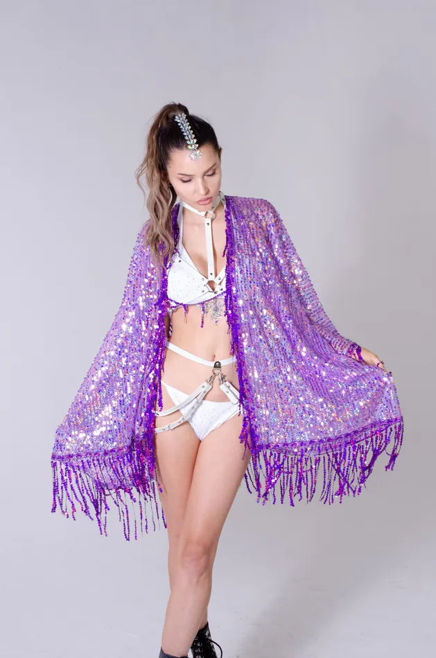 Disco Sequin Tassel Kimono Purple Holographic lumishopusa Earrings