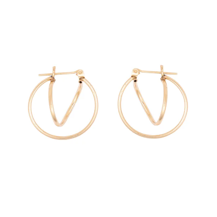 Double Hoop 14k Gold Earrings Vintage Earrings