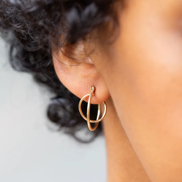 Double Hoop 14k Gold Earrings Vintage Earrings