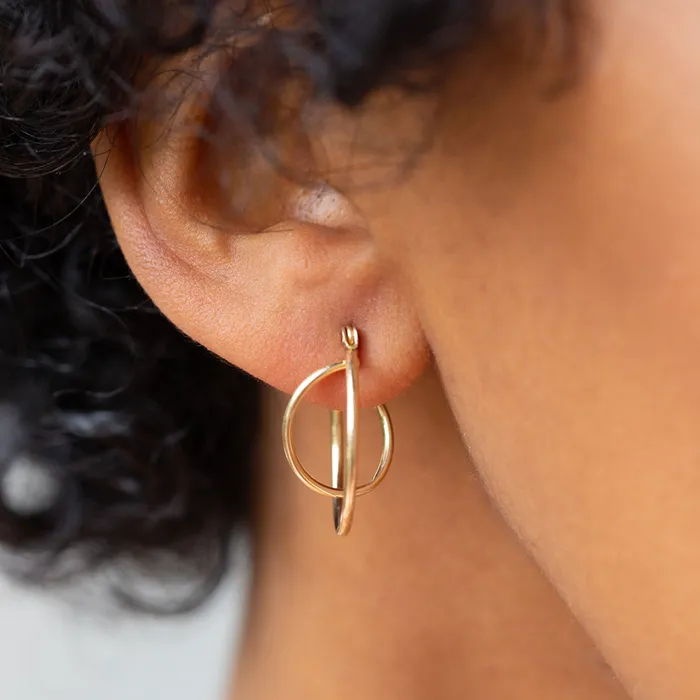 Double Hoop 14k Gold Earrings Vintage Earrings
