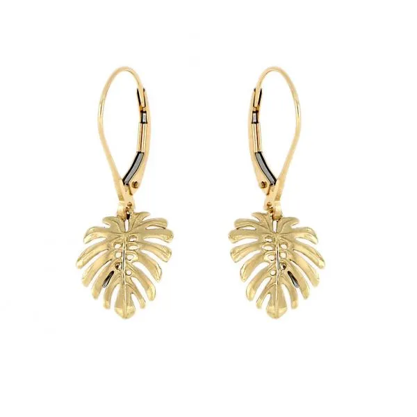 Earrings 14KT Solid Yellow Gold Small Monstera Leaf Earrings with Lever Back Rosa Marianas Earrings 14KT Solid Yellow Gold Small Monstera Leaf Earrings with Lever Back Rosa Marianas