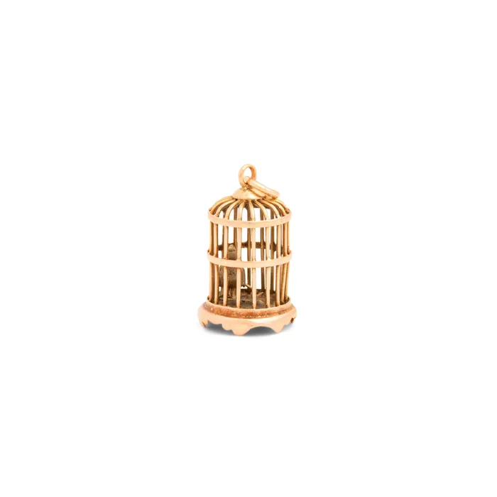 Earrings Antique Victorian 14k Gold Birdcage Charm