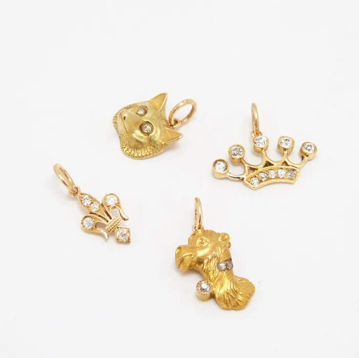 Earrings Antique Victorian Diamond FleurDeLis and 14k Gold Charm
