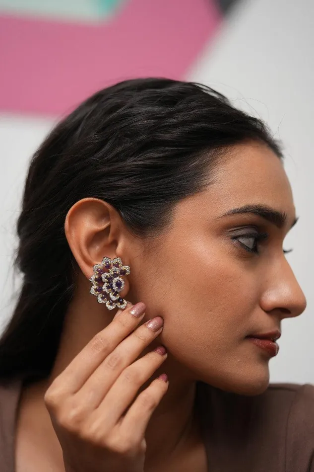 Earrings Attrangi Half Flower Power Gemstone Earrings GemZ Collection Earrings Attrangi Half Flower Power Gemstone Earrings GemZ Collection