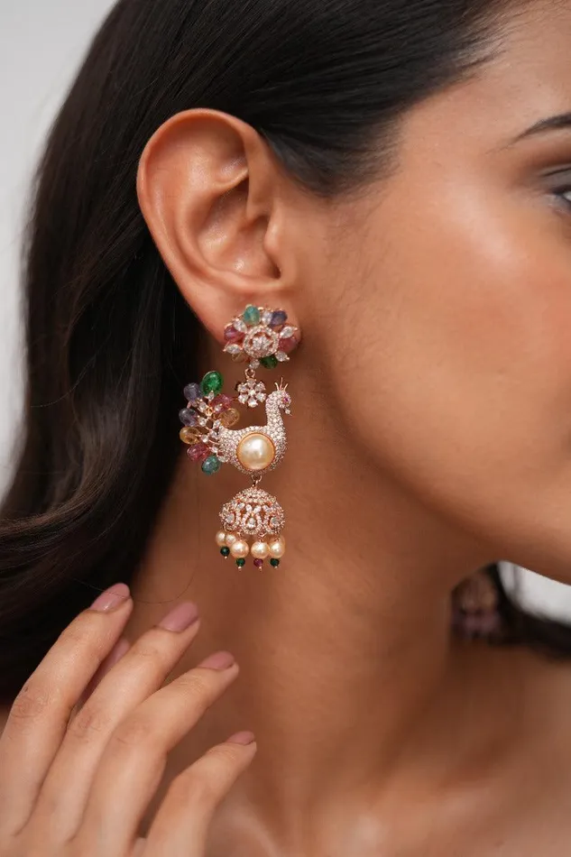 Earrings Attrangi Mulan Peacock Lala Land Diamond Jhumkas Lala Land collection Earrings Attrangi Mulan Peacock Lala Land Diamond Jhumkas Lala Land collection