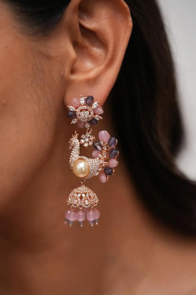 Earrings Attrangi Mulan Peacock Lala Land Diamond Jhumkas Lala Land collection Earrings Attrangi Mulan Peacock Lala Land Diamond Jhumkas Lala Land collection