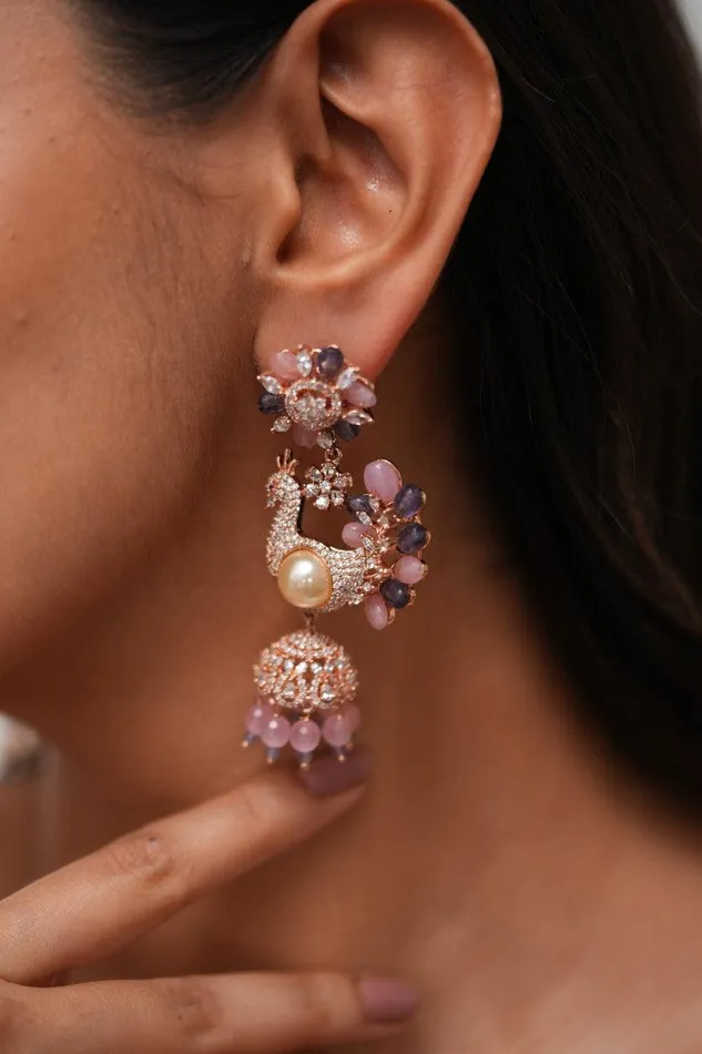 Earrings Attrangi Mulan Peacock Lala Land Diamond Jhumkas Lala Land collection Earrings Attrangi Mulan Peacock Lala Land Diamond Jhumkas Lala Land collection