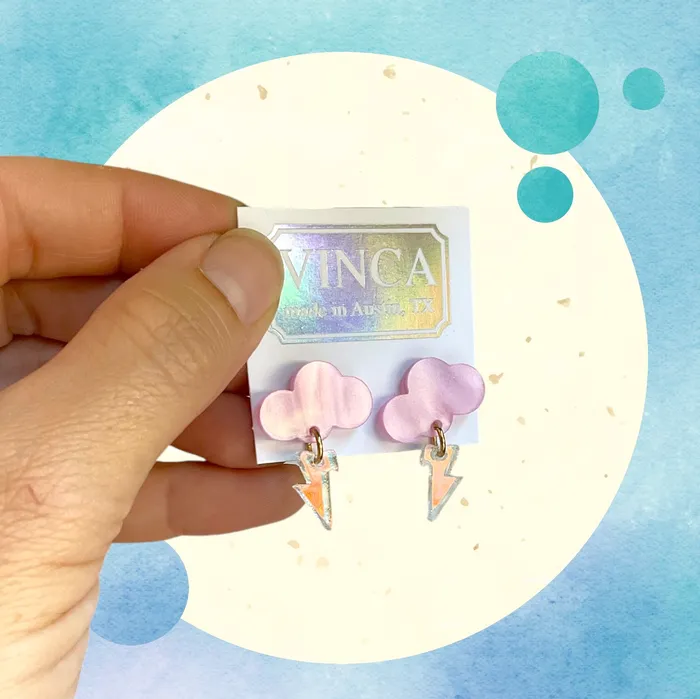 Earrings Baby Rain Cloud Earrings PinkIridescent Shimmer VincaUSA