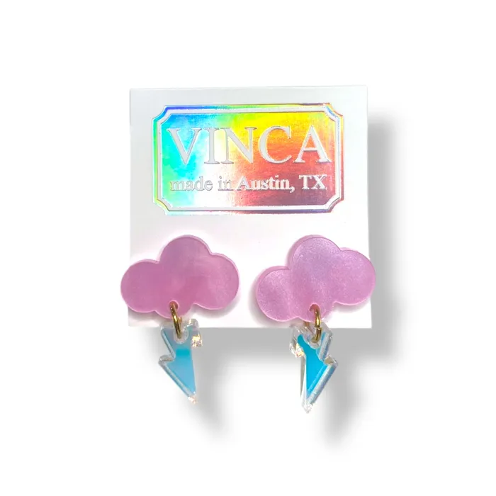 Earrings Baby Rain Cloud Earrings PinkIridescent Shimmer VincaUSA