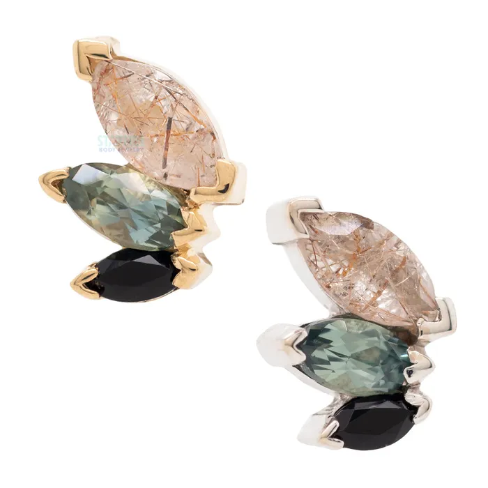 Earrings Body Vision BVLA French Kiss Threaded End in Gold with Rutilated Quartz Grey Sapphire Onyx Earrings Body Vision BVLA French Kiss Threaded End in Gold with Rutilated Quartz Grey Sapphire Onyx