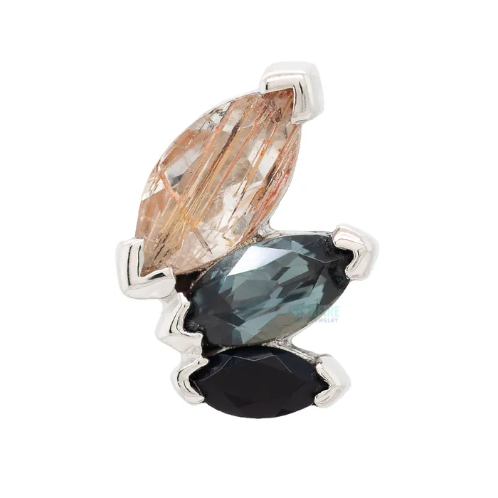 Earrings Body Vision BVLA French Kiss Threaded End in Gold with Rutilated Quartz Grey Sapphire Onyx