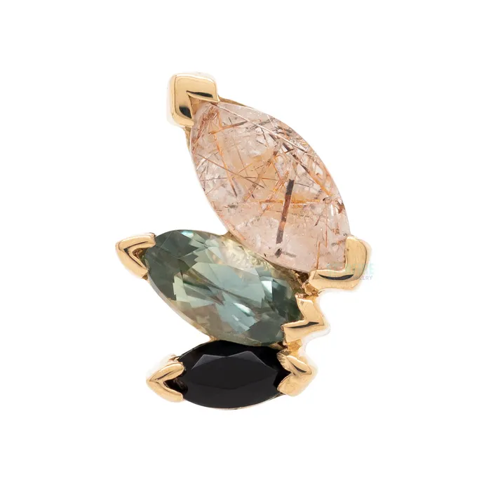 Earrings Body Vision BVLA French Kiss Threaded End in Gold with Rutilated Quartz Grey Sapphire Onyx
