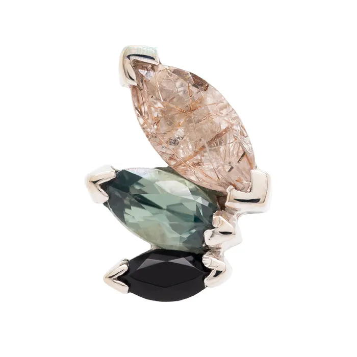 Earrings Body Vision BVLA French Kiss Threaded End in Gold with Rutilated Quartz Grey Sapphire Onyx