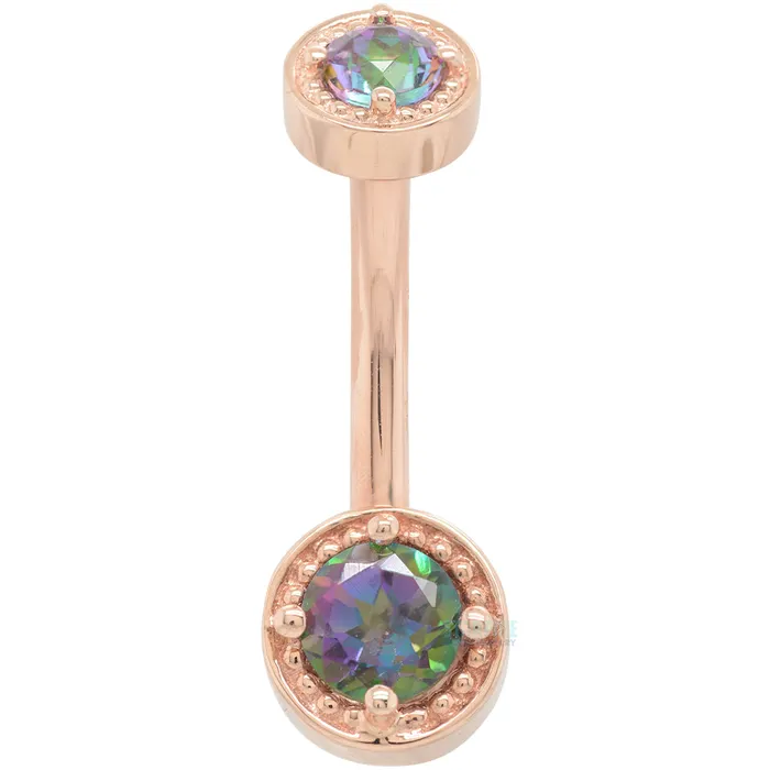 Earrings Body Vision BVLA Rachel Milgrain Prong Navel Curve in Gold with Mystic Topaz