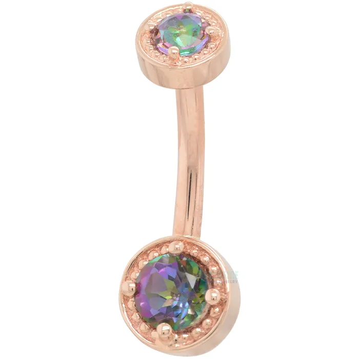 Earrings Body Vision BVLA Rachel Milgrain Prong Navel Curve in Gold with Mystic Topaz