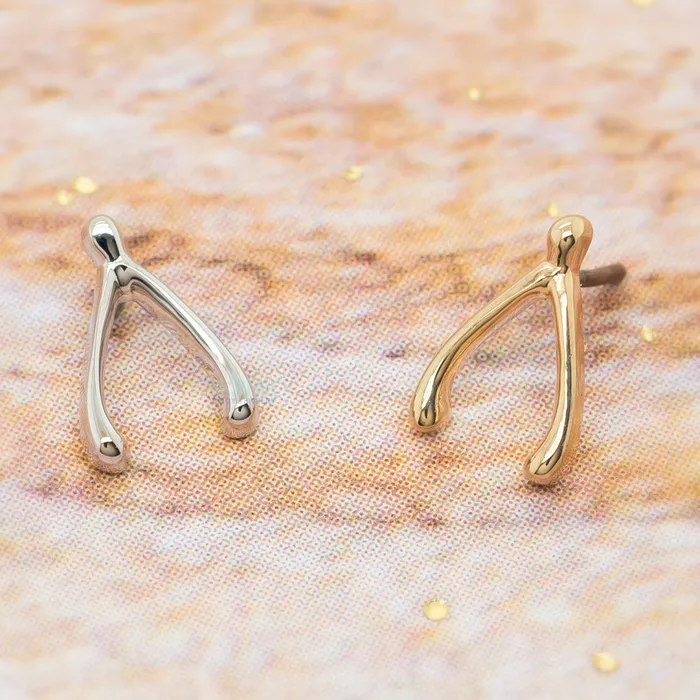 Earrings Body Vision BVLA threadless Wishbone Pin in Gold