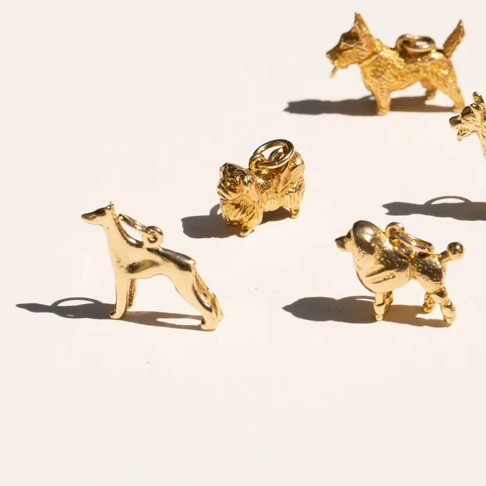 Earrings English Pekinese 9k Gold Dog Charm Vintage