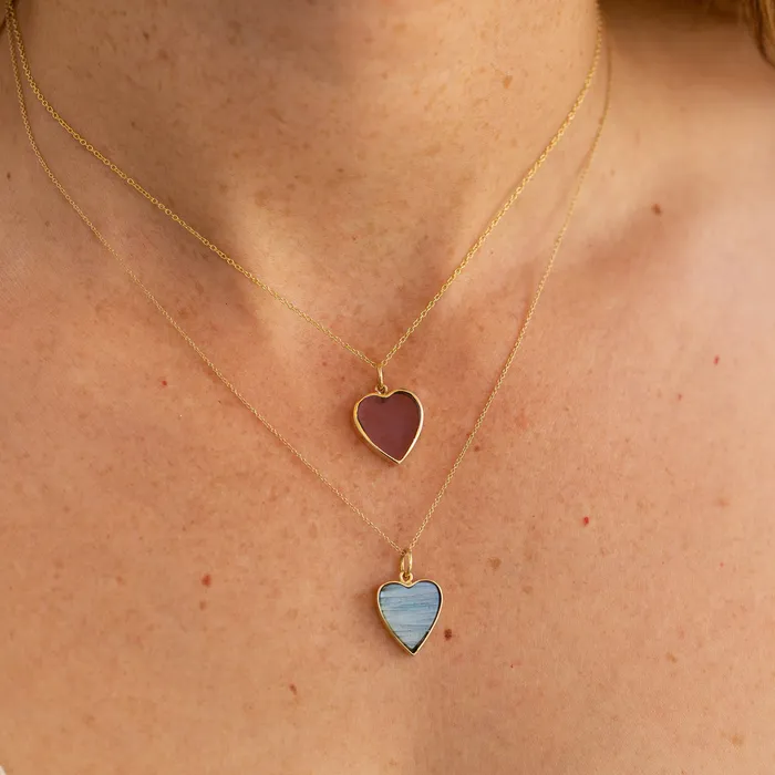 Earrings Fox Bond Originals The FB Small Labradorite Heart 14k Gold Charm