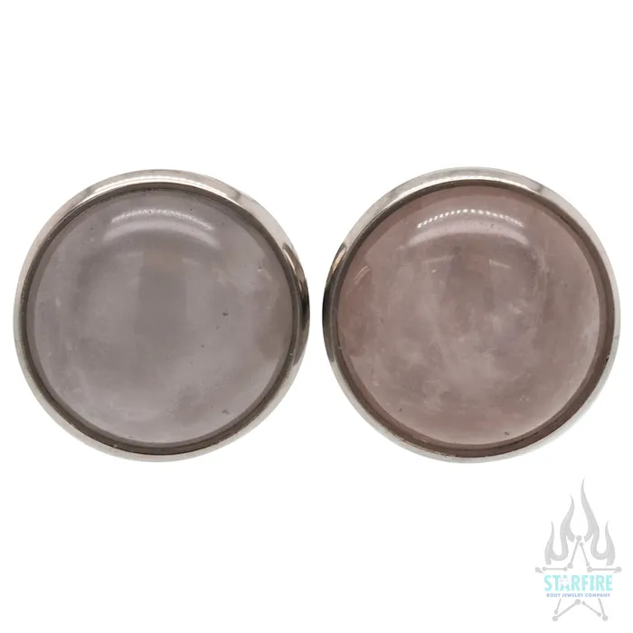 Earrings Industrial Strength IS Titanium Natural Stone Cabochon Gem Plugs Rose Quartz