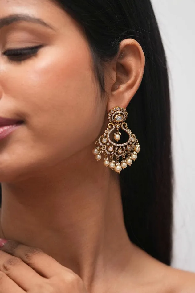Earrings KinniNaari Mid Sized Moissanite Polki Chandbali Earrings Attrangi Earrings KinniNaari Mid Sized Moissanite Polki Chandbali Earrings Attrangi