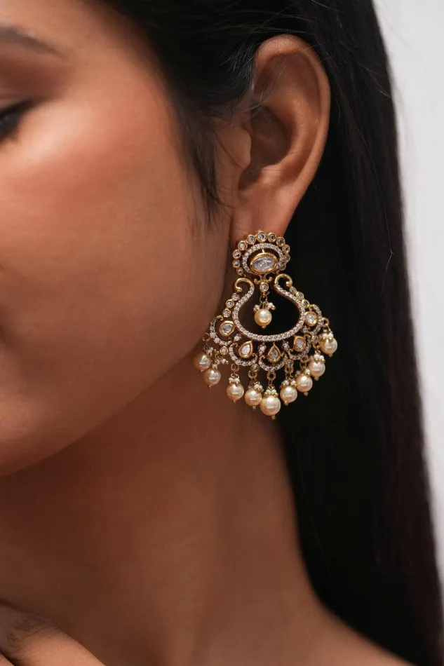 Earrings KinniNaari Mid Sized Moissanite Polki Chandbali Earrings Attrangi
