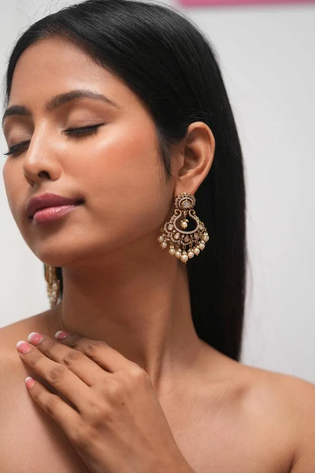 Earrings KinniNaari Mid Sized Moissanite Polki Chandbali Earrings Attrangi