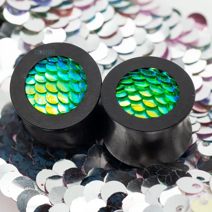 Earrings Mermaid Scale Plugs in Wood Esoteric Organics