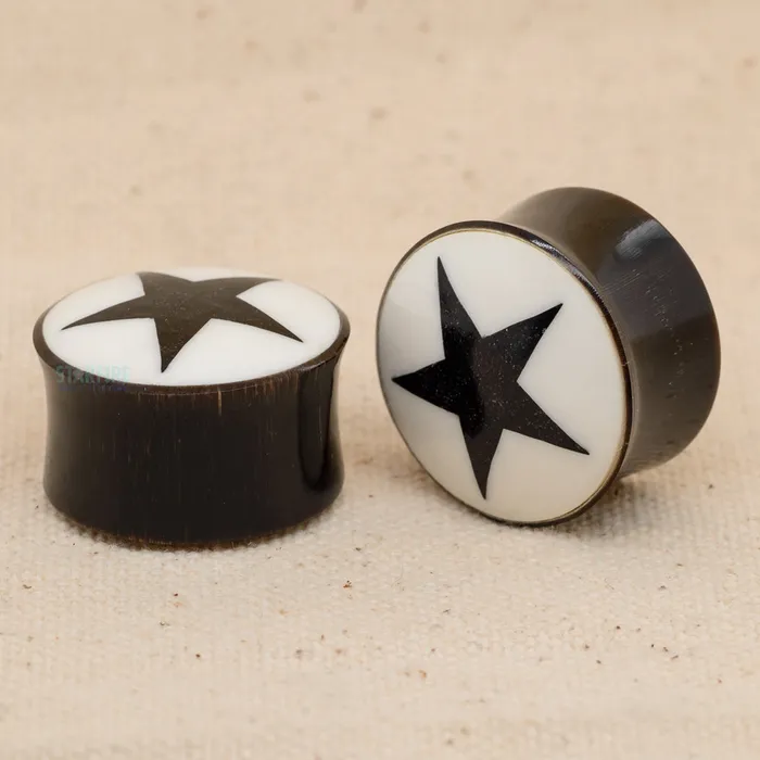 Earrings Misc DoubleFlared Horn Plugs Black Star 78