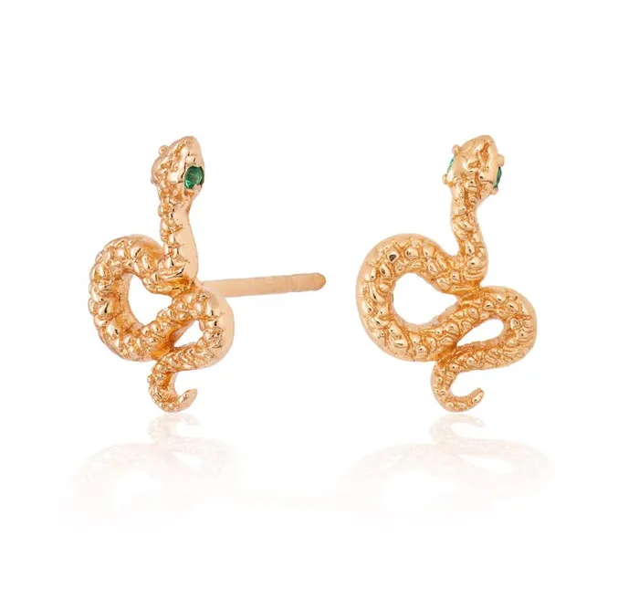 Earrings Scream Pretty Snake Stud Earrings with Green Eyes