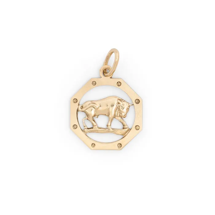 Earrings Taurus Octagonal 14K Gold Charm Vintage