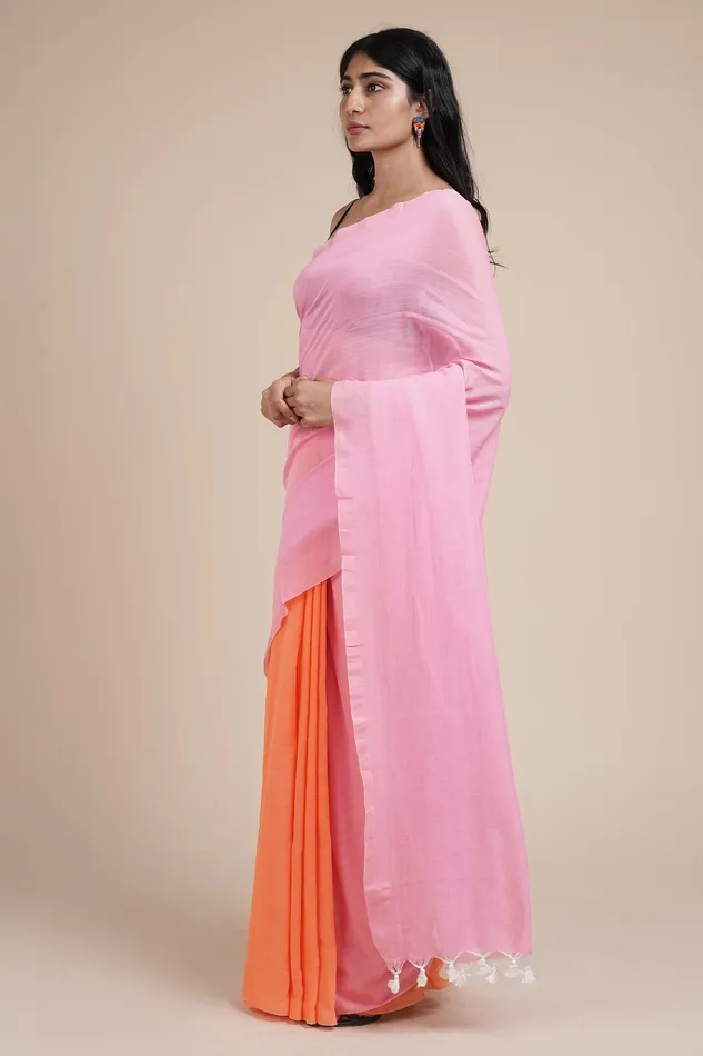 Earrings Teejh Iqra Pink Orange Mulmul Saree Teejh