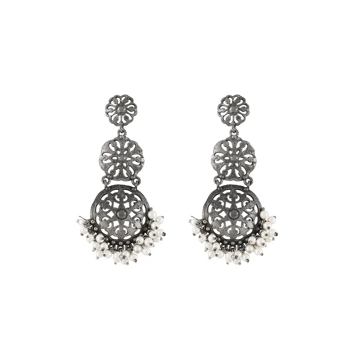 Earrings Teejh Rooh Silver Oxidised Pearl Earring