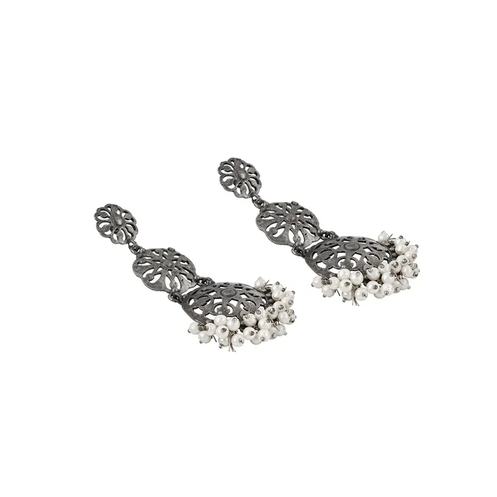 Earrings Teejh Rooh Silver Oxidised Pearl Earring