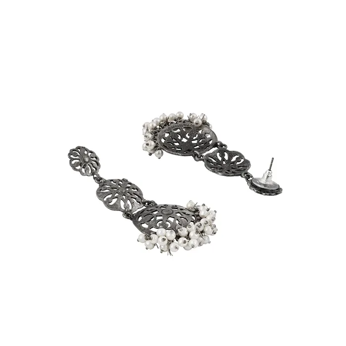 Earrings Teejh Rooh Silver Oxidised Pearl Earring