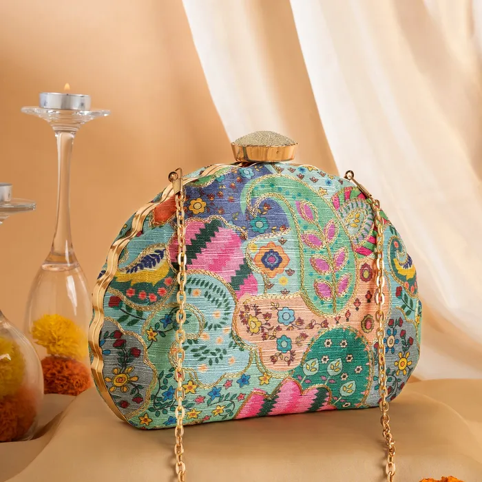Earrings Teejh Teejh Aashina Bohemian Print Applique Clutch