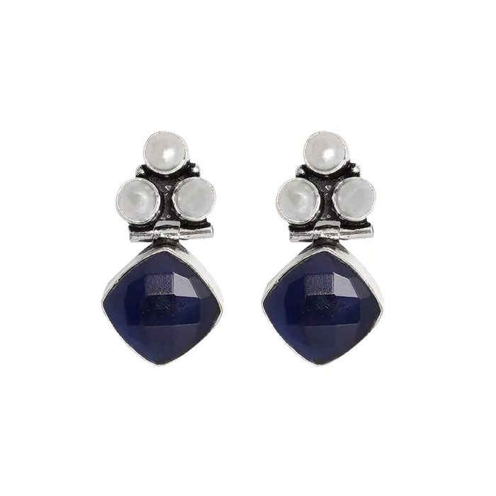 Earrings Teejh Teejh Delisha Blue Stone Silver Oxidised Stud Earrings Earrings Teejh Teejh Delisha Blue Stone Silver Oxidised Stud Earrings