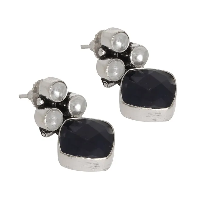 Earrings Teejh Teejh Delisha Blue Stone Silver Oxidised Stud Earrings Earrings Teejh Teejh Delisha Blue Stone Silver Oxidised Stud Earrings