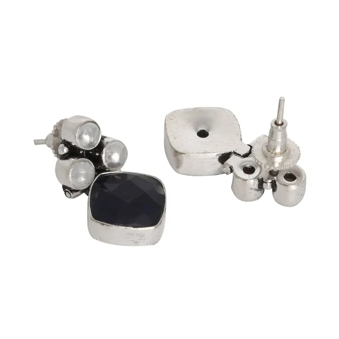 Earrings Teejh Teejh Delisha Blue Stone Silver Oxidised Stud Earrings Earrings Teejh Teejh Delisha Blue Stone Silver Oxidised Stud Earrings