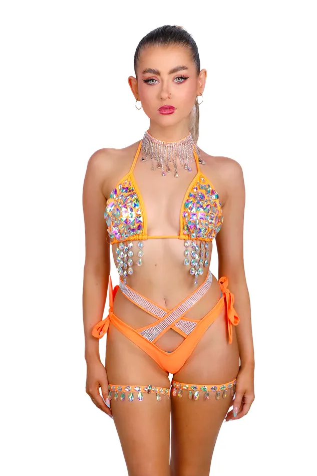 Earrings THE LUMI SHOP FULL OUTFIT Neon Orange Rhinestone Diva 5 pcs