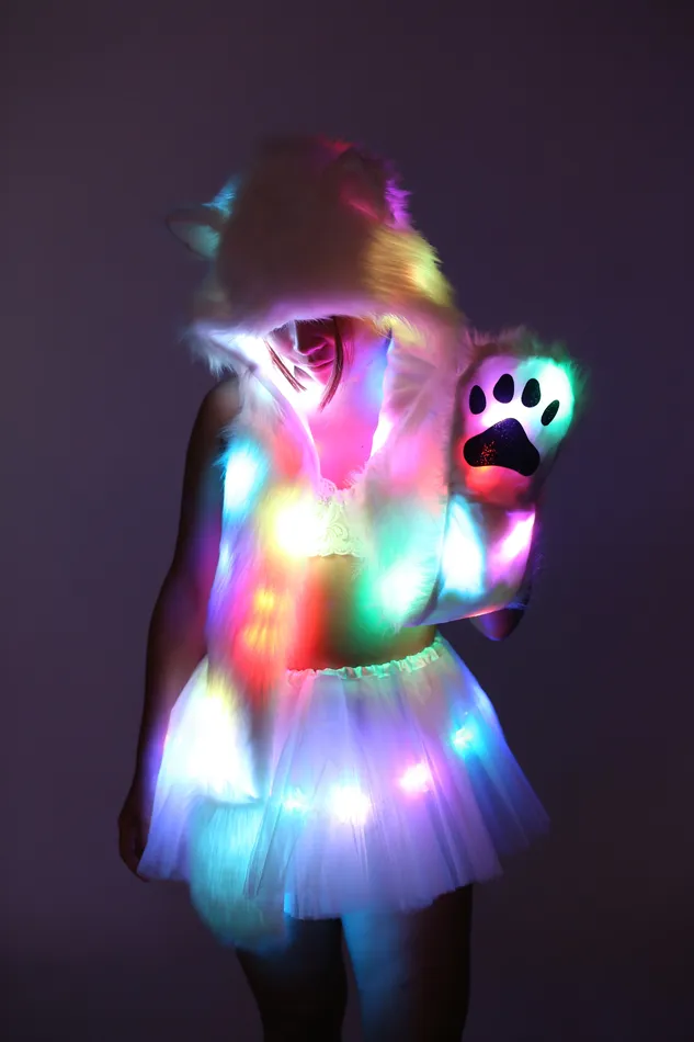 Earrings THE LUMi SHOP LED Fur Hood Fuzzy Animal Rave Hood