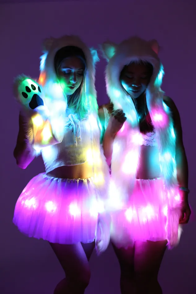 Earrings THE LUMi SHOP LED Fur Hood Fuzzy Animal Rave Hood