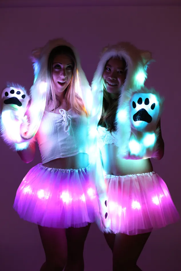 Earrings THE LUMi SHOP LED Fur Hood Fuzzy Animal Rave Hood