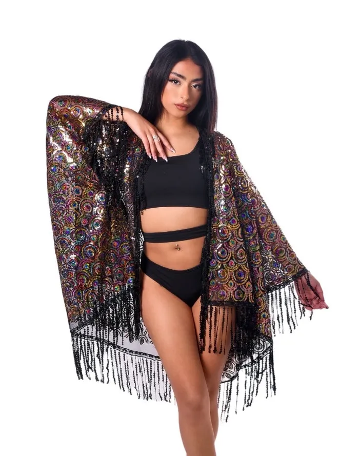 Earrings THE LUMI SHOP Sequin Tassel Kimono Peacock