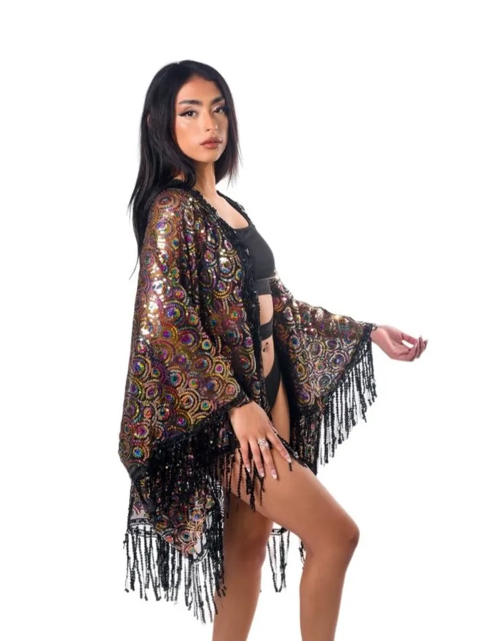 Earrings THE LUMI SHOP Sequin Tassel Kimono Peacock