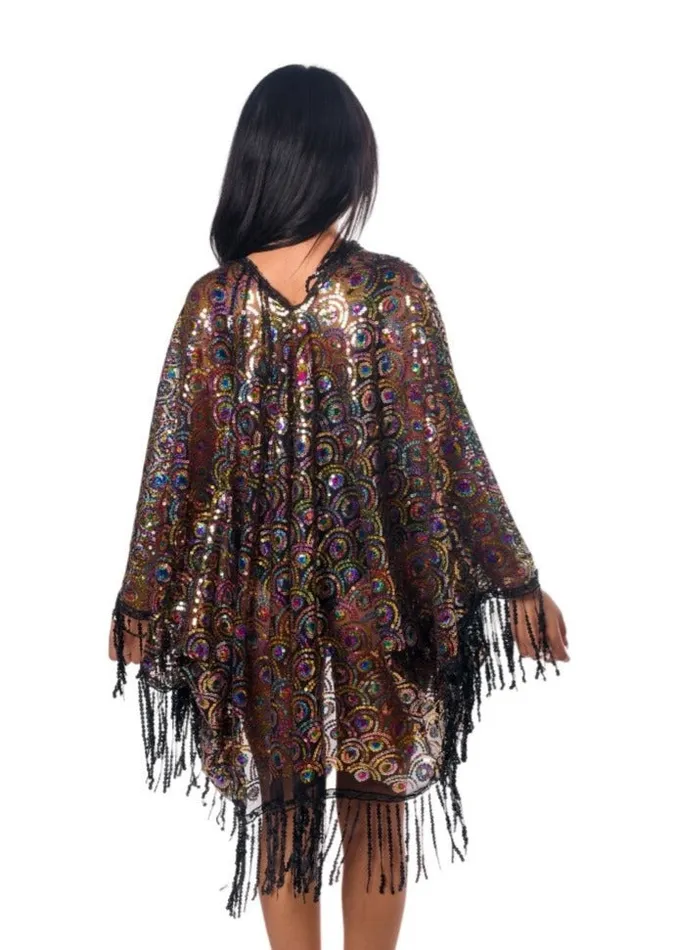 Earrings THE LUMI SHOP Sequin Tassel Kimono Peacock