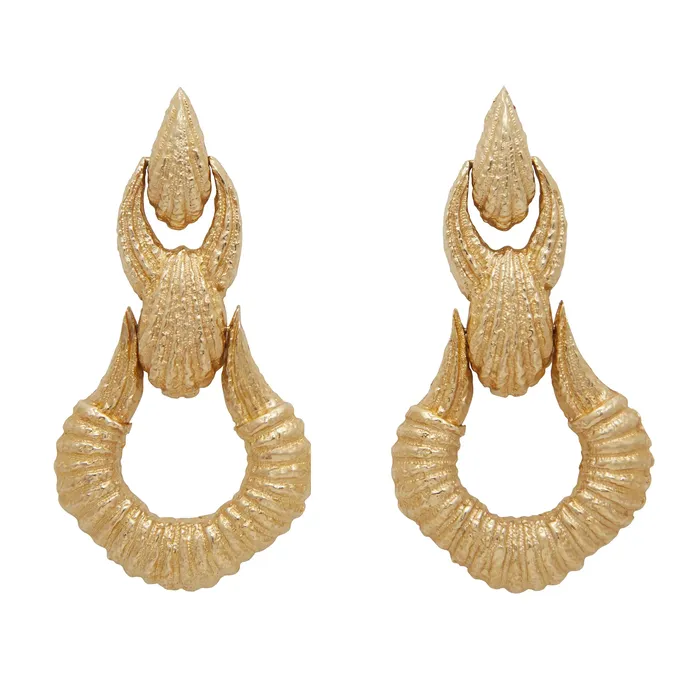 Earrings Vintage Large Textured 14K Gold Door Knocker Drop Earrings