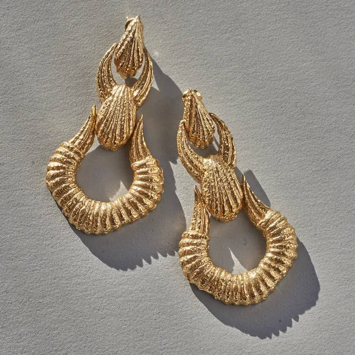 Earrings Vintage Large Textured 14K Gold Door Knocker Drop Earrings