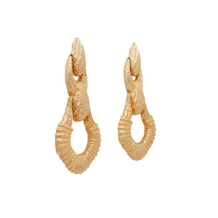 Earrings Vintage Large Textured 14K Gold Door Knocker Drop Earrings
