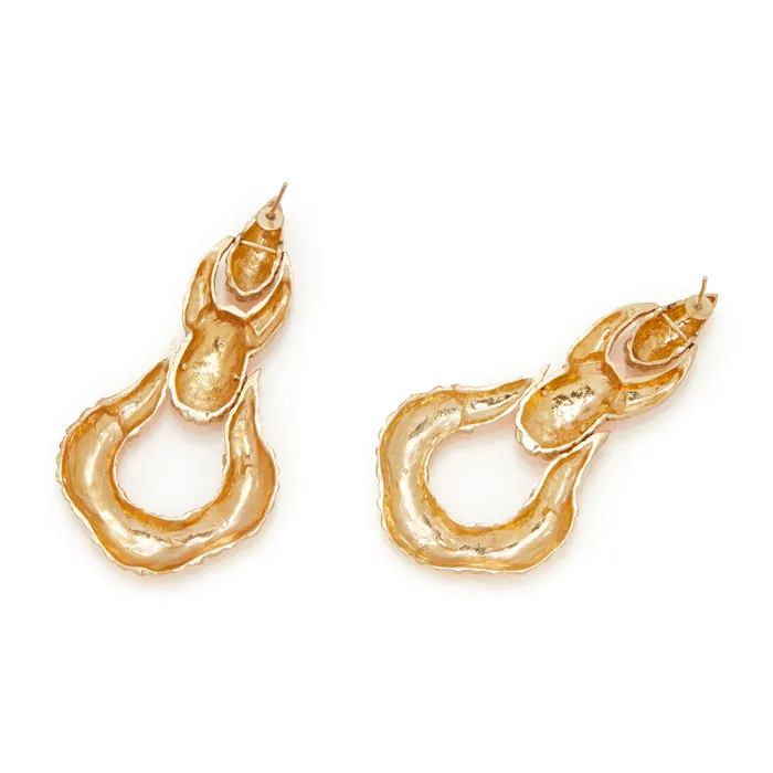 Earrings Vintage Large Textured 14K Gold Door Knocker Drop Earrings