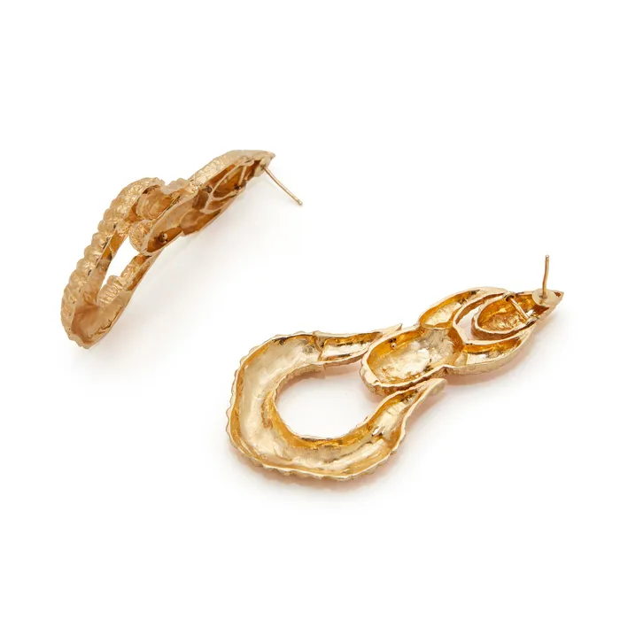 Earrings Vintage Large Textured 14K Gold Door Knocker Drop Earrings